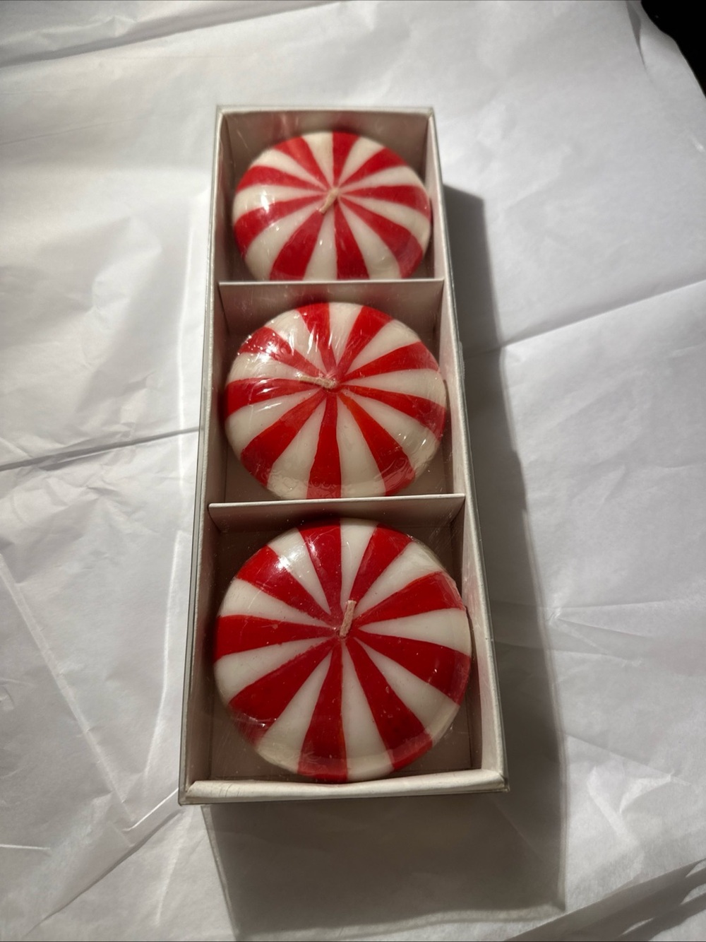 3” Peppermint candy Shaped Holiday Candles set of 3
